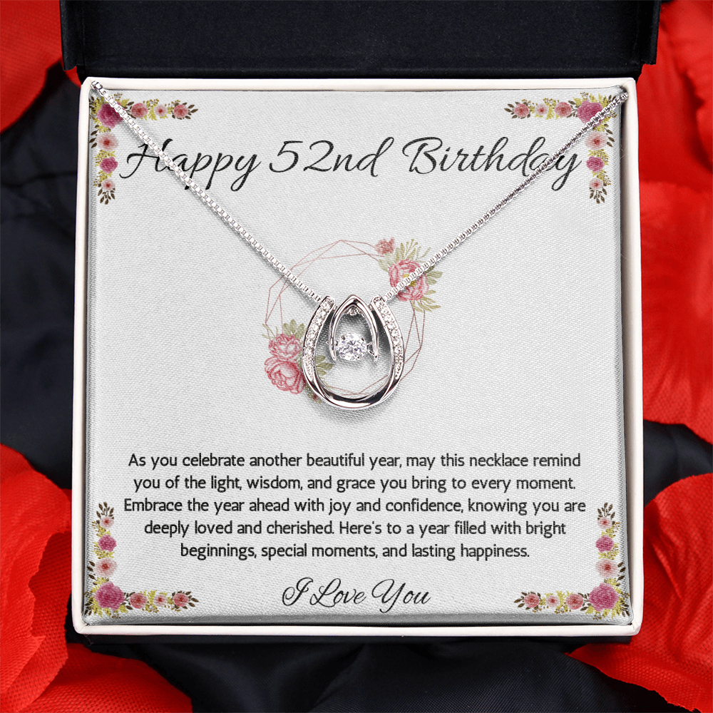 52nd Birthday Women Gift Lucky in Love Message Card Necklace for Daughter Sister Mom wife Grandma Jewelry From dad Brother friend