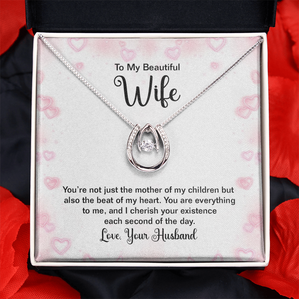 To My Beautiful Wife Birthday Gift Necklace, Anniversary Gift Necklace For Wife, Gift From Husband, Christmas Gift Lucky In Love Jewelry Gift