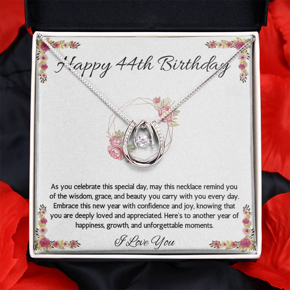 44th Birthday Women Gift Lucky in Love Message Card Necklace for Daughter Sister Mom wife Jewelry From dad Brother friend