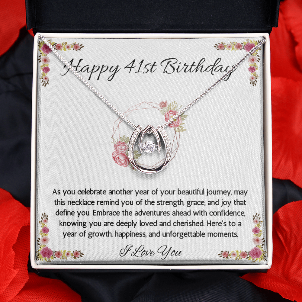 41st Birthday Women Gift Lucky in Love Message Card Necklace for Daughter Sister Mom wife Jewelry From dad Brother friend