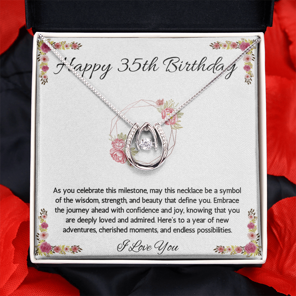 35th Birthday Women Gift Lucky in Love Message Card Necklace for Daughter Sister Mom wife Jewelry From dad  Brother friend