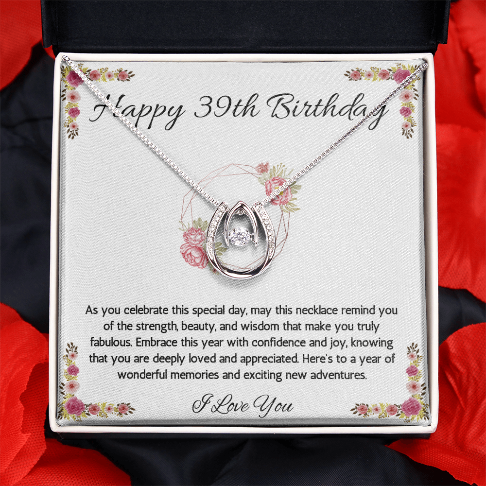 39th Birthday Women Gift Lucky in Love Message Card Necklace for Daughter Sister Mom wife Jewelry From dad Brother friend