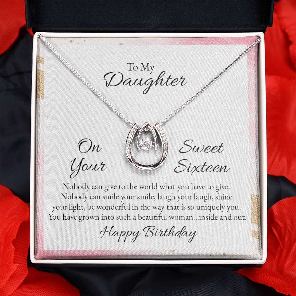 16th Birthday Gift Necklace For Daughter, Sixteenth Birthday Gift Jewelry Necklace for Daughter From  Dad, Mom Lucky In Love Necklace