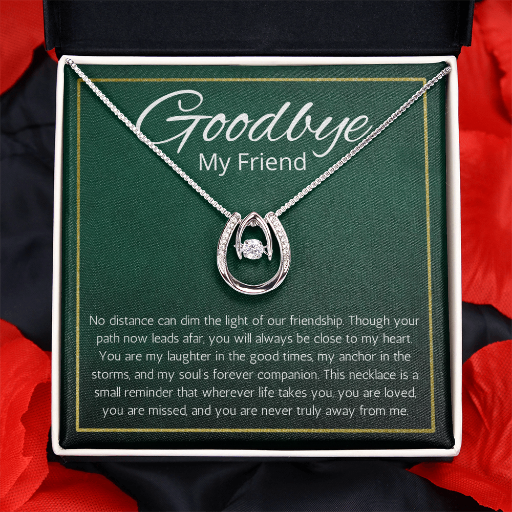Going Away Gift for Friend Moving farewell Necklace Lucky in Love Jewelry BFF Bestie Goodbye Present