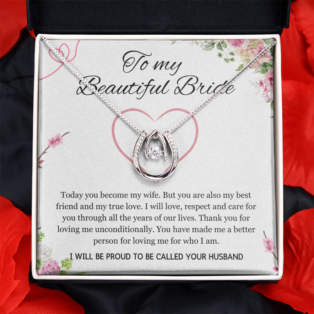 Wedding Day Gift for Bride from Groom, Lucky in Love Necklace to My Beautiful Wife from Husband Present Jewelry