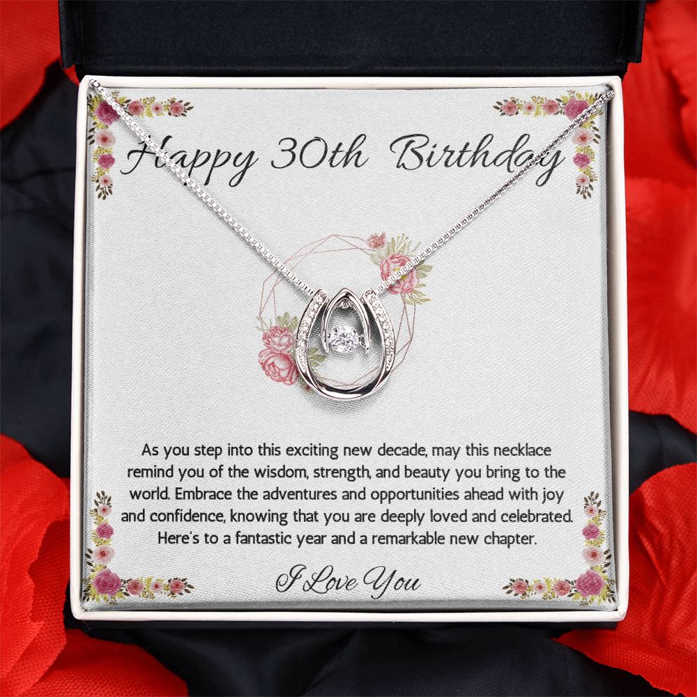 30th Birthday Women Gift Lucky in Love Message Card Necklace for Daughter Sister Girlfriend wife Jewelry From dad Mom Brother friend