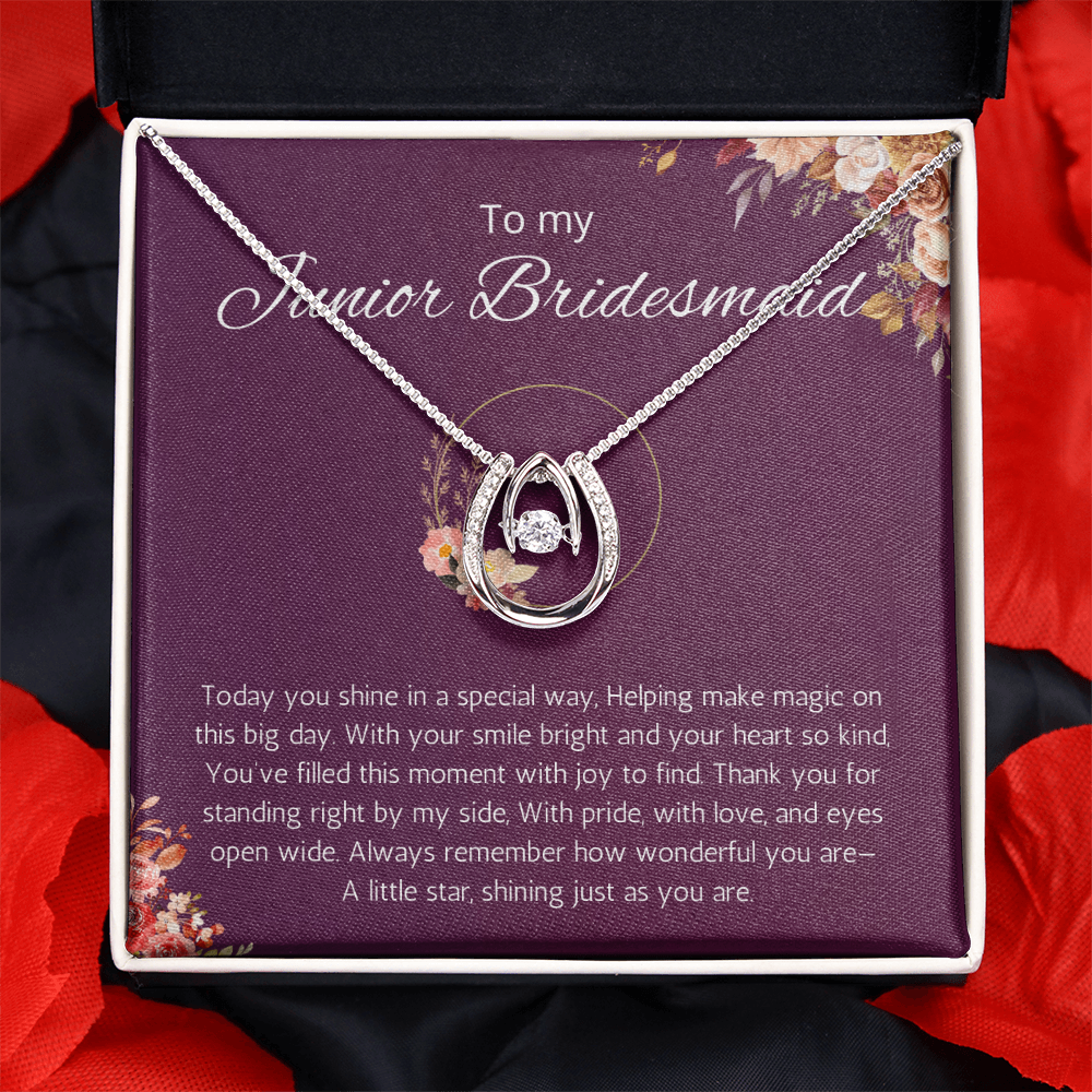 Junior Bridesmaid Gift Necklace, Wedding Day Gift for Bridesmaid, Flower Girl Gift Jewelry Lucky in Love Necklace For Bridesmaid