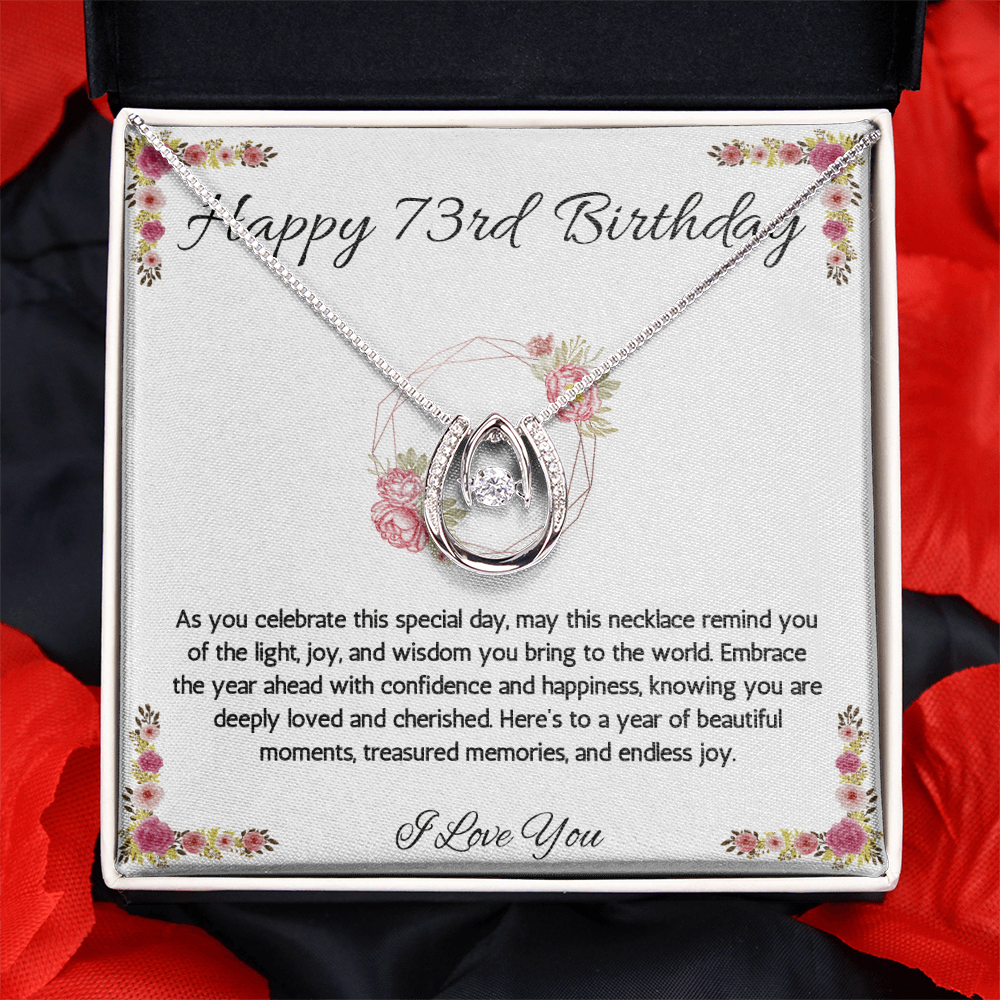 73rd Birthday Women Gift Lucky in Love Message Card Necklace for Sister Mom wife Grandma Jewelry From dad Brother friend