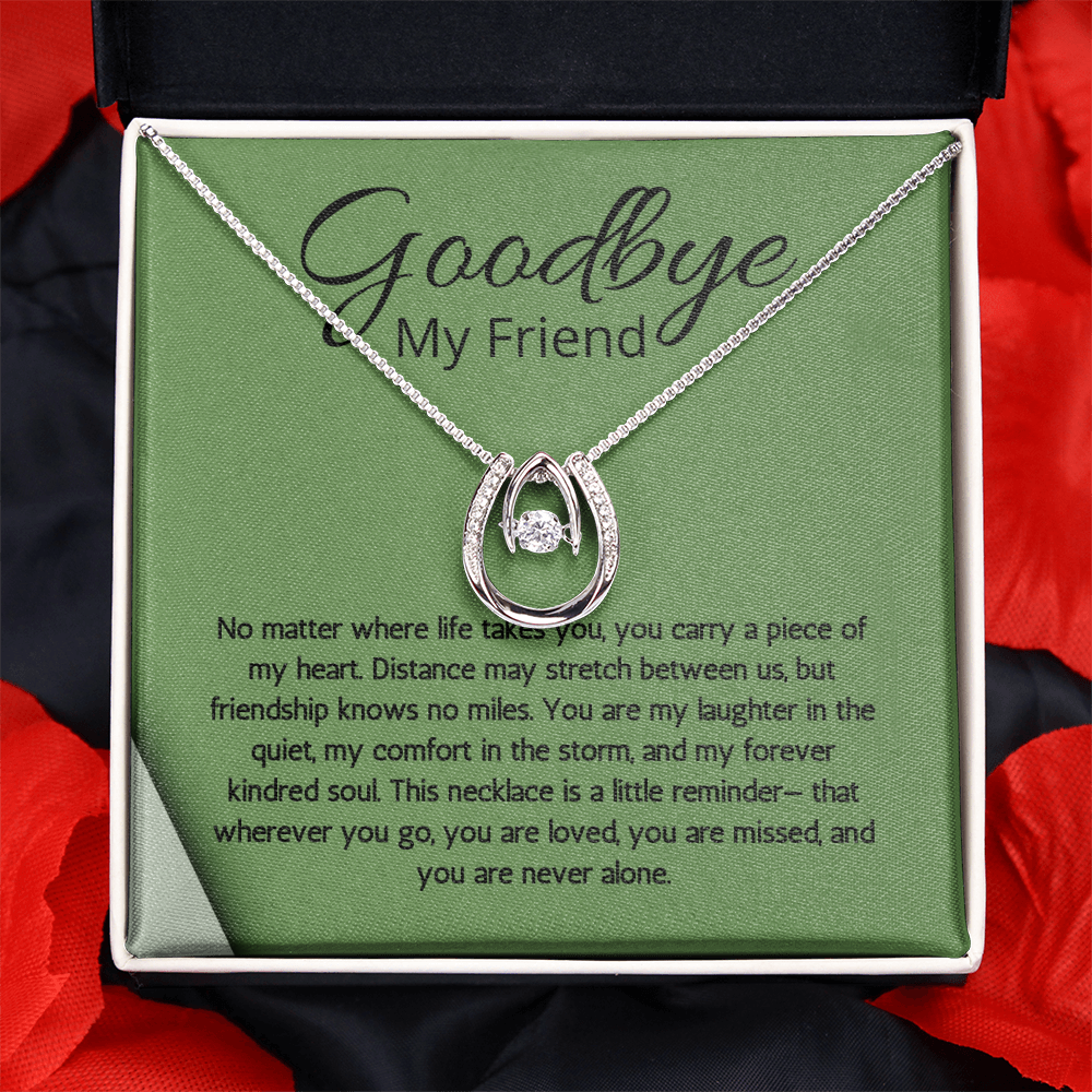 Farewell Necklace for Friend Moving Goodbye Present Lucky In Love Jewelry BFF Bestie Going Away Gift