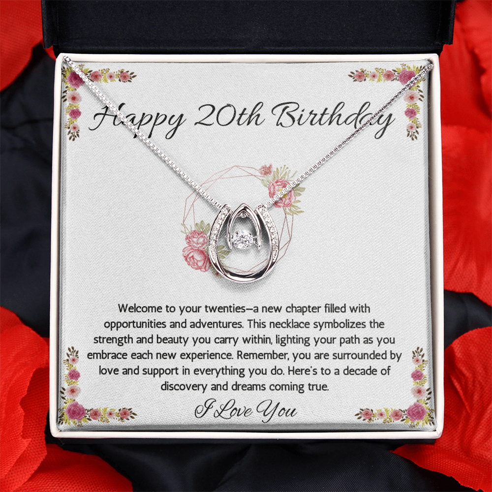 20th Birthday Women Gift Lucky in Love Message Card Necklace for Daughter Sister Girlfriend Jewelry From dad Mom Brother friend