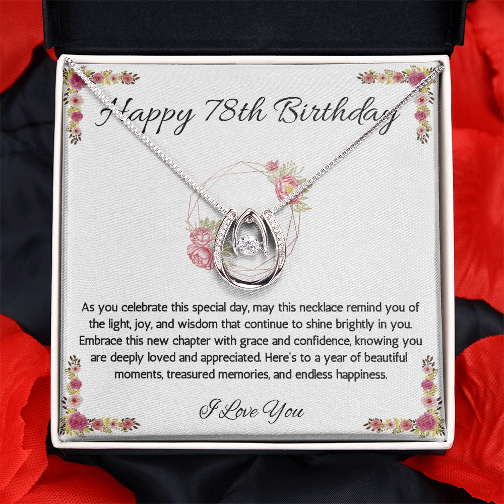 78th Birthday Women Gift Lucky in Love Message Card Necklace for Sister Mom wife Grandma Jewelry From dad Brother friend