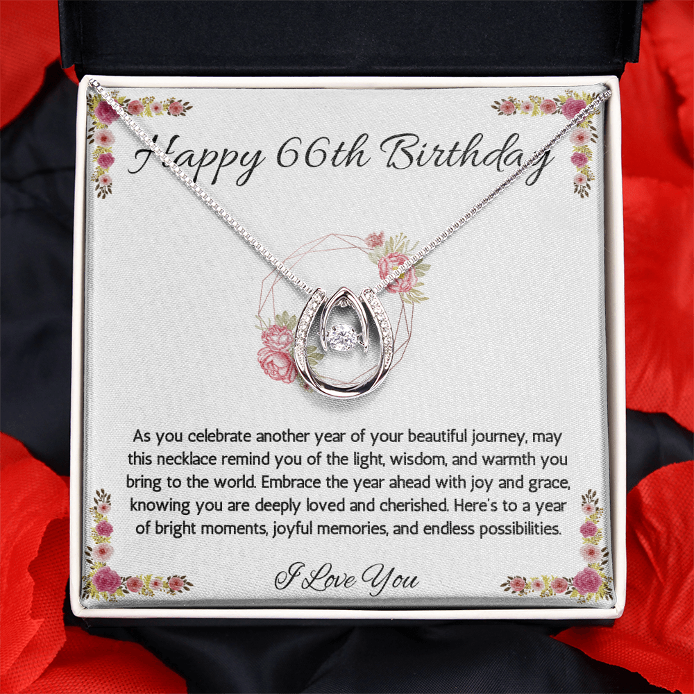 66th Birthday Women Gift Lucky in Love Message Card Necklace for Sister Mom wife Grandma Jewelry From dad Brother friend