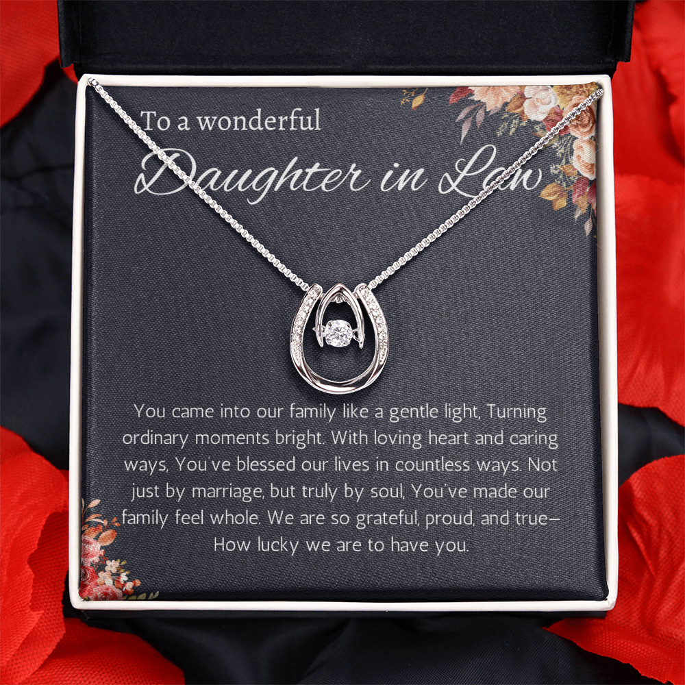 Daughter in Law Gift Necklace Birthday Wedding Gift Necklace for Daughter in Law Lucky in Love Necklace From Mother in Law Father in Law
