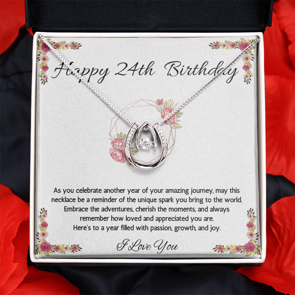 24th Birthday Women Gift Lucky in Love Message Card Necklace for Daughter Sister Girlfriend Jewelry From dad Mom Brother friend