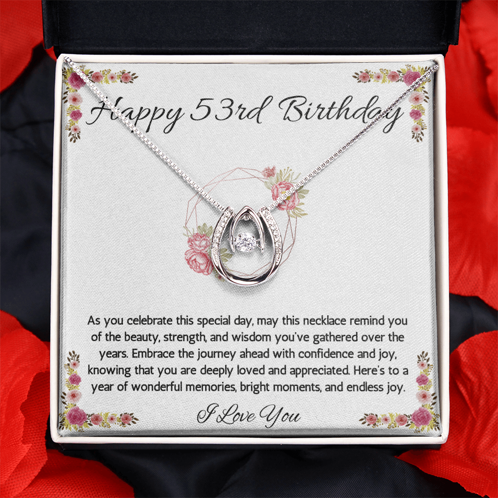 53rd Birthday Women Gift Lucky in Love Message Card Necklace for Daughter Sister Mom wife Grandma Jewelry From dad Brother friend