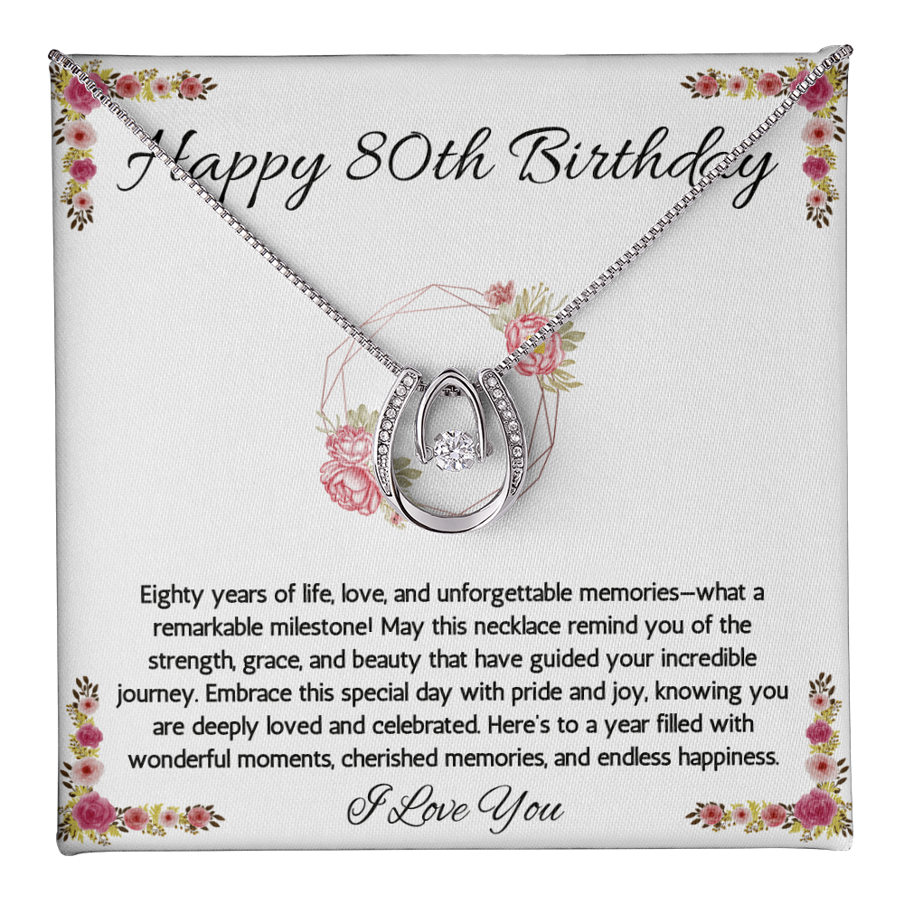 80th Birthday Women Gift Lucky in Love Message Card Necklace for Sister Mom wife Grandma Jewelry From dad Brother friend