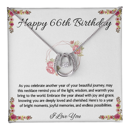 66th Birthday Women Gift Lucky in Love Message Card Necklace for Sister Mom wife Grandma Jewelry From dad Brother friend