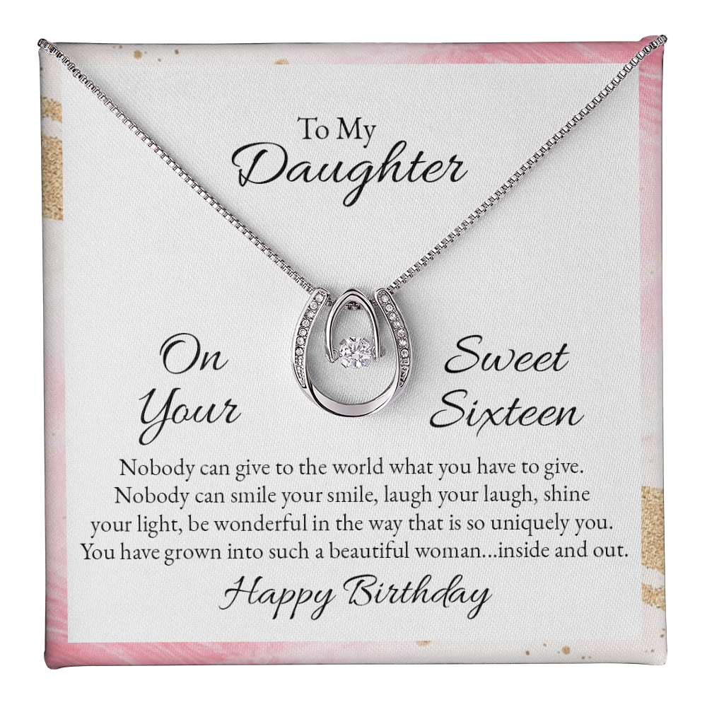 16th Birthday Gift Necklace For Daughter, Sixteenth Birthday Gift Jewelry Necklace for Daughter From  Dad, Mom Lucky In Love Necklace