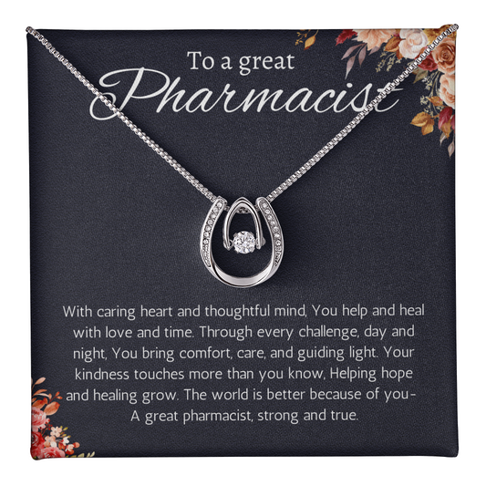 Pharmacist Gift Lucky in Love Necklace Graduation, Retirement, Appreciation, Christmas, Birthday or Thank You Present