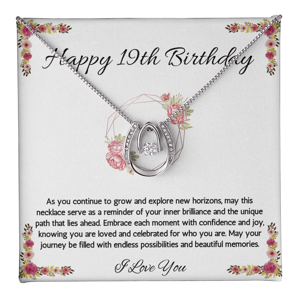 19th Birthday Women Gift Lucky in Love Message Card Necklace for Daughter Sister Girlfriend Jewelry From dad Mom Brother friend