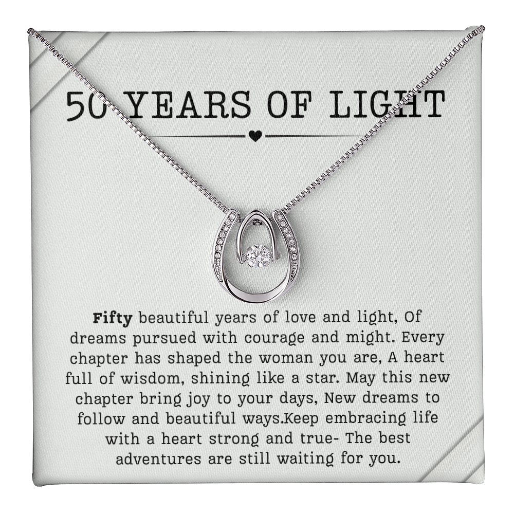 50th Birthday Necklace, Turning 50 Jewelry, Milestone Fifty Birthday Gift Lucky in Love Present