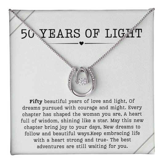 50th Birthday Necklace, Turning 50 Jewelry, Milestone Fifty Birthday Gift Lucky in Love Present