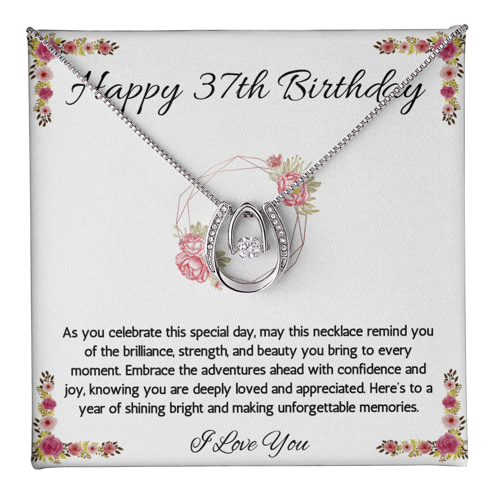 37th Birthday Women Gift Lucky in Love Message Card Necklace for Daughter Sister Mom wife Jewelry From dad Brother friend