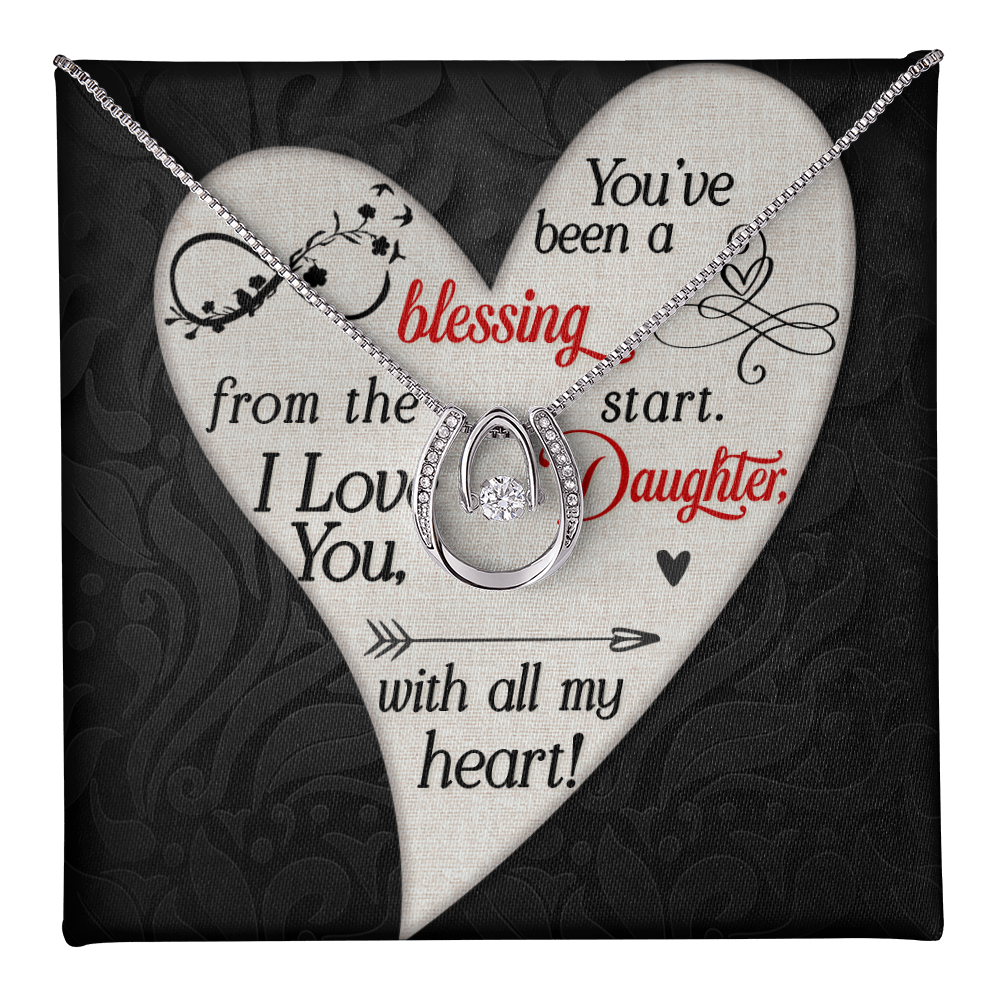 I Love You Daughter Gift Necklace, Birthday Gift Necklace, Lucky in Love Jewelry, Gift From Mom, Dad, Graduation, Christmas Gift for Daughter