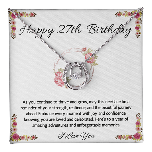 27th Birthday Women Gift Lucky in Love Message Card Necklace for Daughter Sister Girlfriend Jewelry From dad Mom Brother friend