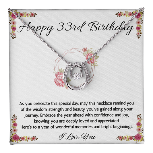 33rd Birthday Women Gift Lucky in Love Message Card Necklace for Daughter Sister Mom wife Jewelry From dad Brother friend