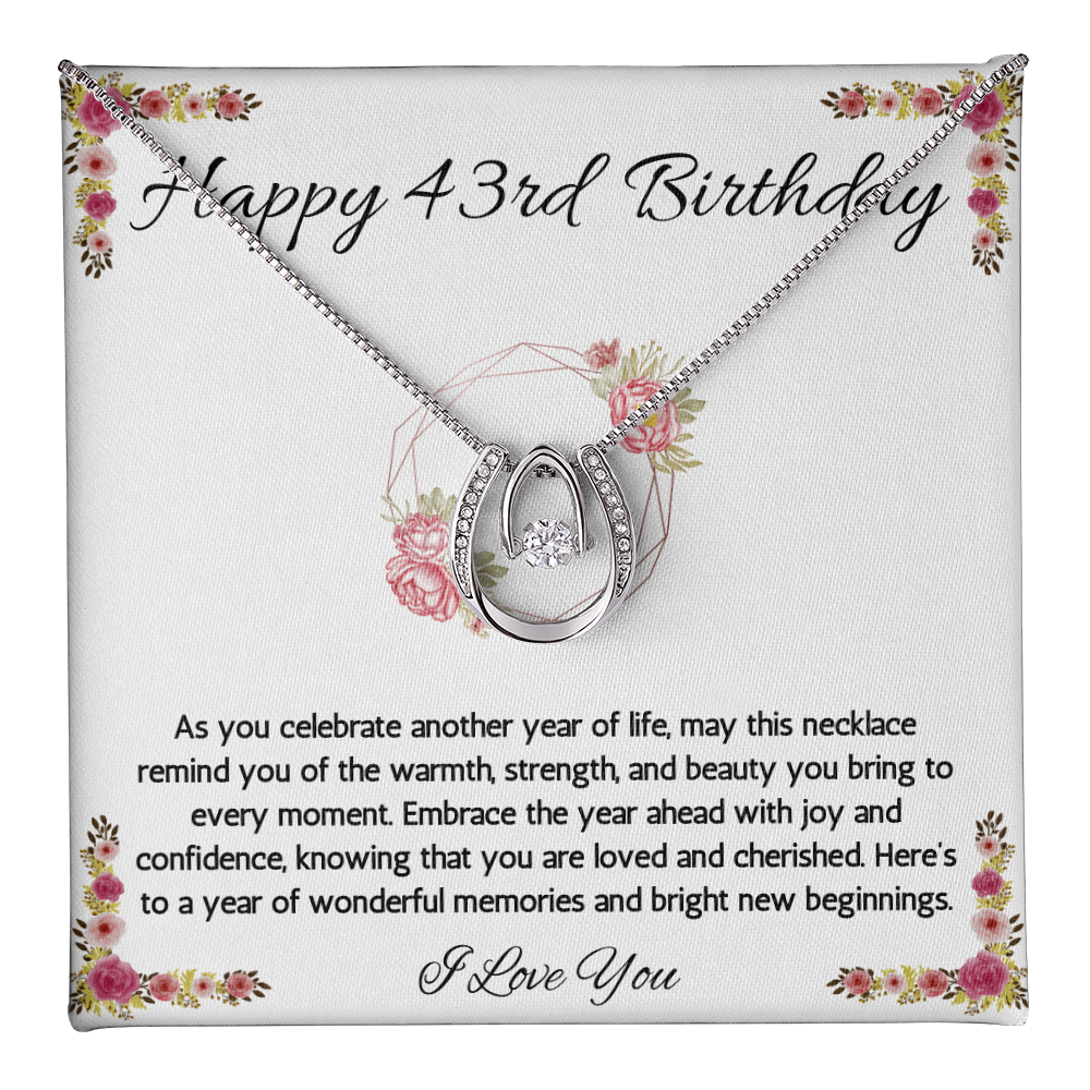 43rd Birthday Women Gift Lucky in Love Message Card Necklace for Daughter Sister Mom wife Jewelry From dad Brother friend