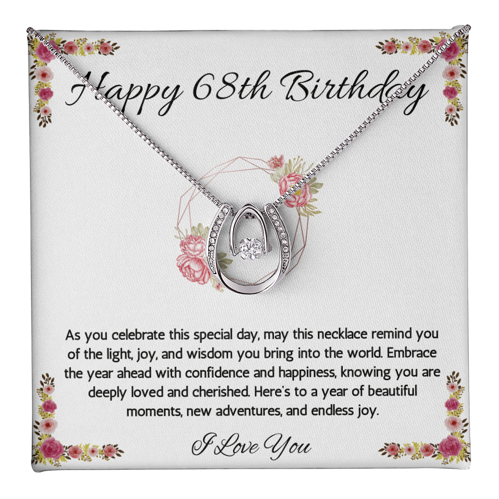68th Birthday Women Gift Lucky in Love Message Card Necklace for Sister Mom wife Grandma Jewelry From dad Brother friend