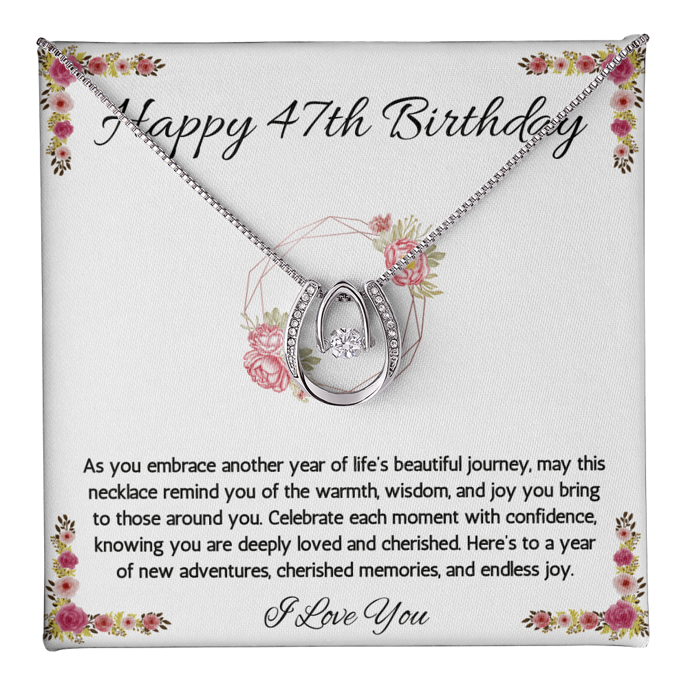 47th Birthday Women Gift Lucky in Love Message Card Necklace for Daughter Sister Mom wife Jewelry From dad Brother friend
