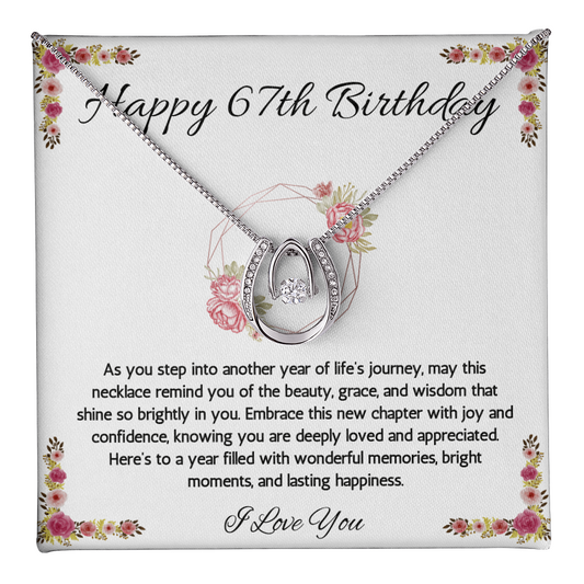 67th Birthday Women Gift Lucky in Love Message Card Necklace for Sister Mom wife Grandma Jewelry From dad Brother friend