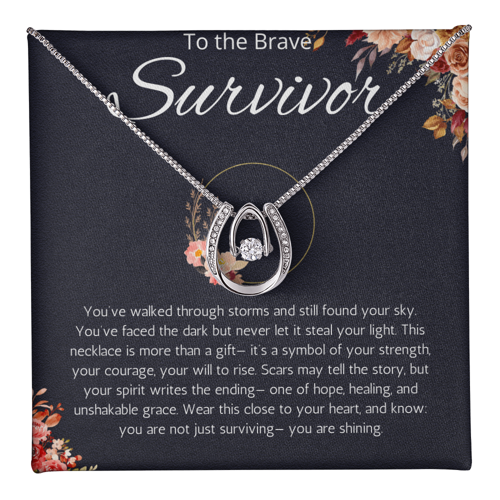 Warrior Gift, Survivor Jewelry, Recovery, Inspirational, Motivational, Strength, Lucky In Love Necklace Message Card