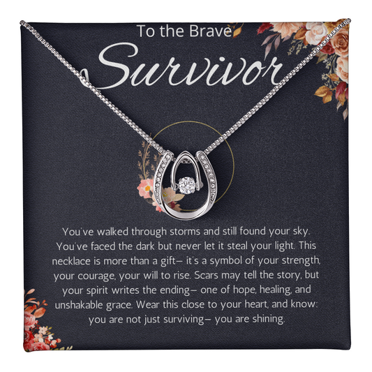 Warrior Gift, Survivor Jewelry, Recovery, Inspirational, Motivational, Strength, Lucky In Love Necklace Message Card