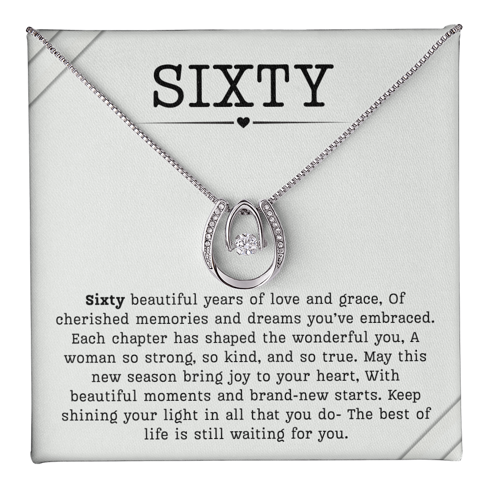 60th Birthday Necklace, Turning 60 Jewelry, Milestone sixty Birthday Gift Lucky in Love Present
