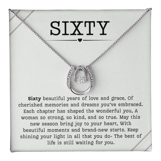 60th Birthday Necklace, Turning 60 Jewelry, Milestone sixty Birthday Gift Lucky in Love Present
