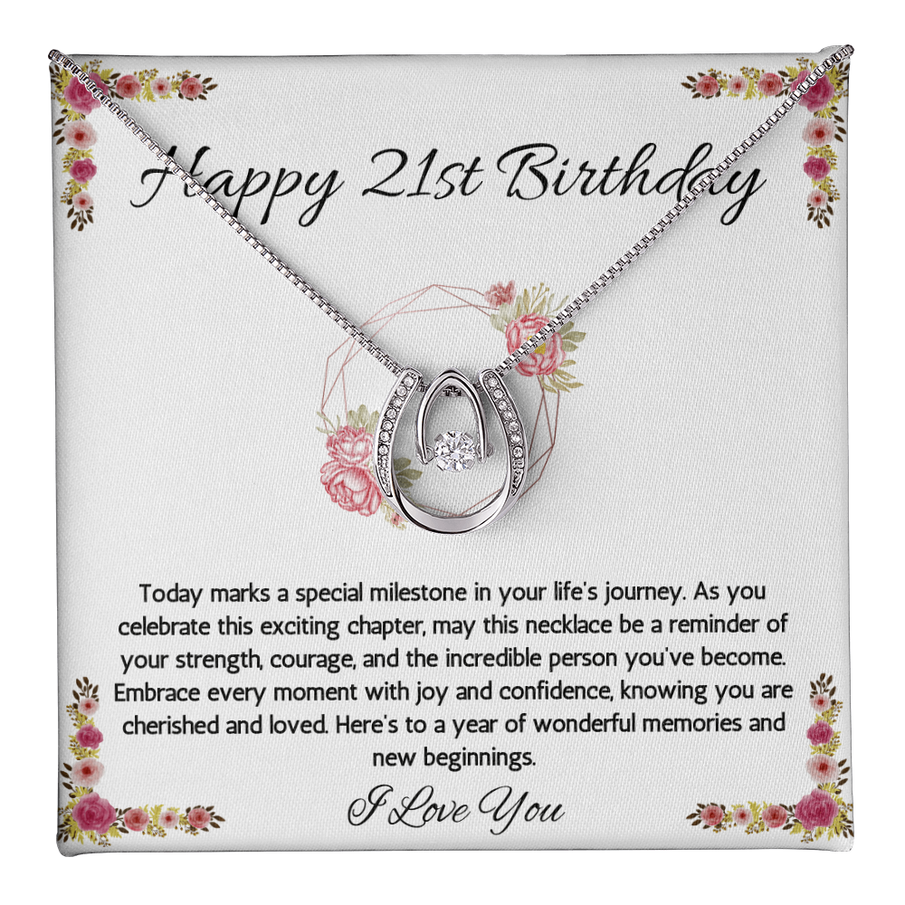 21st Birthday Women Gift Lucky in Love Message Card Necklace for Daughter Sister Girlfriend Jewelry From dad Mom Brother friend