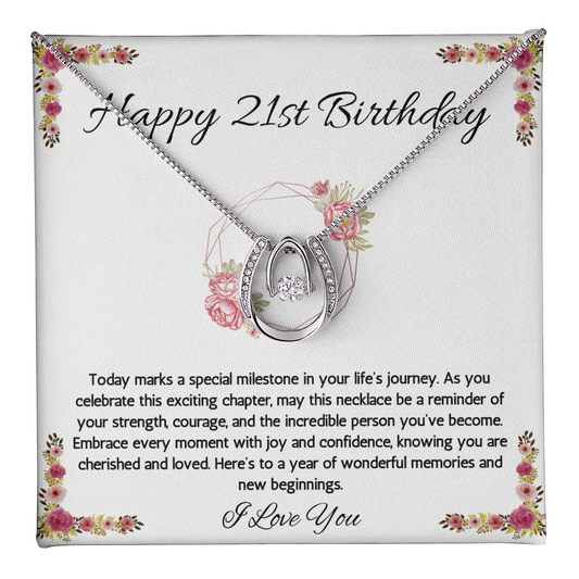 21st Birthday Women Gift Lucky in Love Message Card Necklace for Daughter Sister Girlfriend Jewelry From dad Mom Brother friend