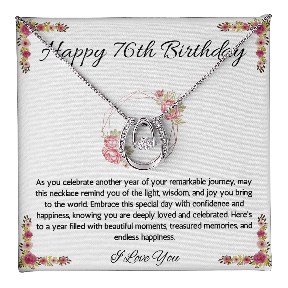 76th Birthday Women Gift Lucky in Love Message Card Necklace for Sister Mom wife Grandma Jewelry From dad Brother friend