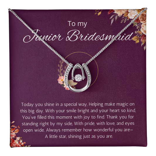 Junior Bridesmaid Gift Necklace, Wedding Day Gift for Bridesmaid, Flower Girl Gift Jewelry Lucky in Love Necklace For Bridesmaid