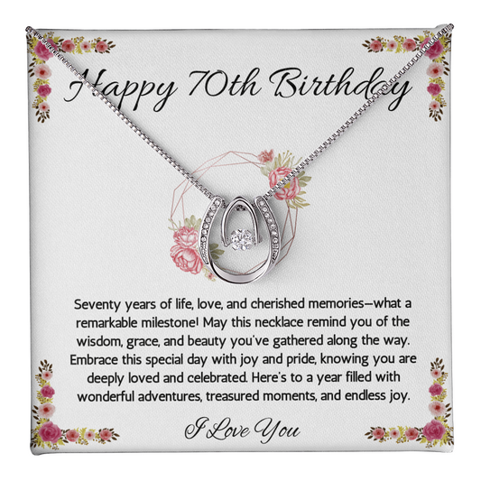 70th Birthday Women Gift Lucky in Love Message Card Necklace for Sister Mom wife Grandma Jewelry From dad Brother friend