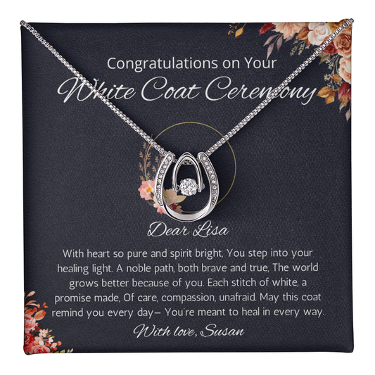 White Coat Ceremony Gift Necklace, Personalized Lucky In Love Jewelry for Nurse, Pharmacy, Dentist, Veterinary, Physical Therapy, Chiropractor