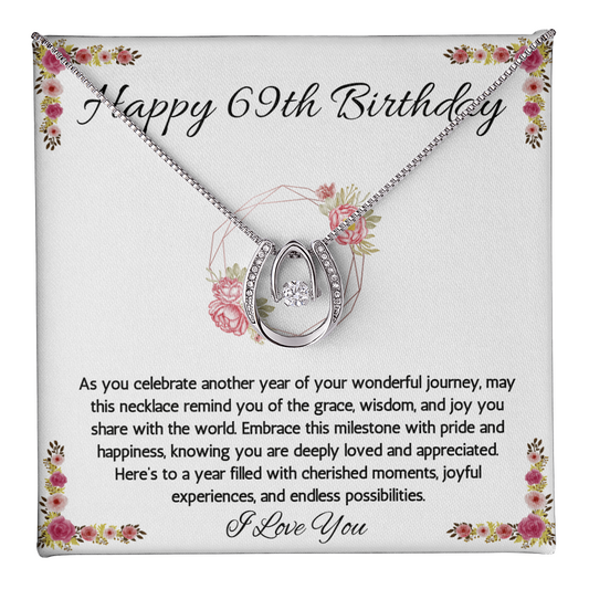 69th Birthday Women Gift Lucky in Love Message Card Necklace for Sister Mom wife Grandma Jewelry From dad Brother friend