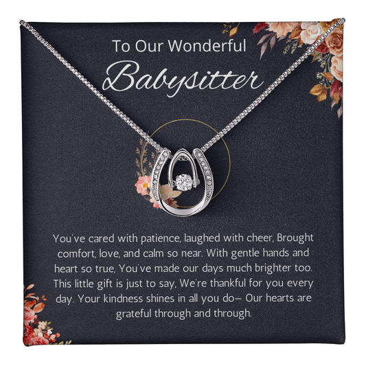 Babysitter Gift Necklace, Lucky in Love Gift Jewelry for Babysitter, Christmas, Thank you Gift for Babysitter, Childminder Gift