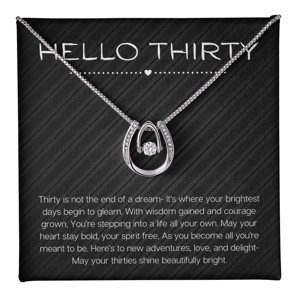 Hello Thirty Necklace, 30th Birthday Gift Jewelry for Her, Turning 30 Present Lucky in Love Necklace