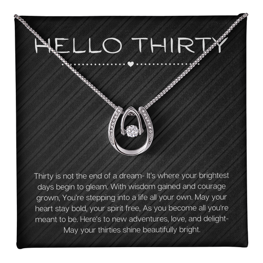 Hello Thirty Necklace, 30th Birthday Gift Jewelry for Her, Turning 30 Present Lucky in Love Necklace