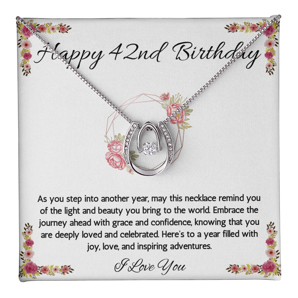 42nd Birthday Women Gift Lucky in Love Message Card Necklace for Daughter Sister Mom wife Jewelry From dad Brother friend