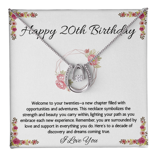 20th Birthday Women Gift Lucky in Love Message Card Necklace for Daughter Sister Girlfriend Jewelry From dad Mom Brother friend